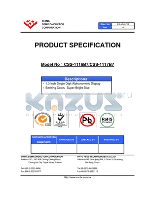 CSS-1116B7 datasheet - 1.0 Inch Single Digit Alphanumeric Display