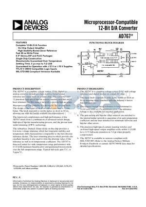 AD767SD/883B datasheet - Microprocessor-Compatible 12-Bit D/A Converter