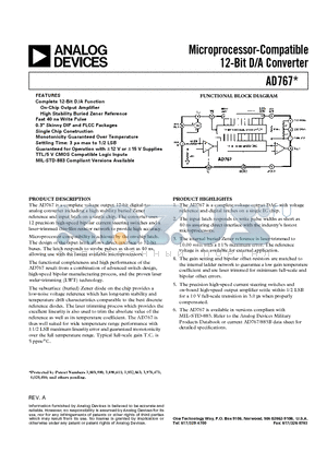 AD767JP datasheet - Microprocessor-Compatible 12-Bit D/A Converter
