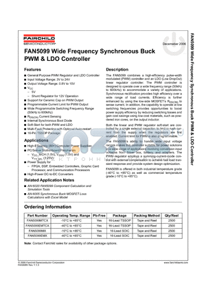 FAN5099EMX datasheet - Wide Frequency Synchronous Buck PWM AND LDO Controller