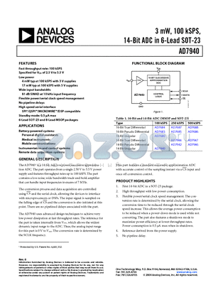 AD7683 datasheet - 3mW, 100kSPS, 14-Bit ADC in 6-Lead SOT-23