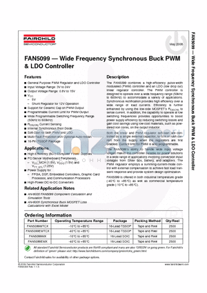 FAN5099MTCX datasheet - Wide Frequency Synchronous Buck PW & LDO Controller