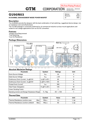 GU90N03 datasheet - N-CHANNEL ENHANCEMENT MODE POWER MOSFET