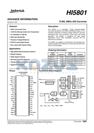 HI5801 datasheet - ADVANCE INFORMATION