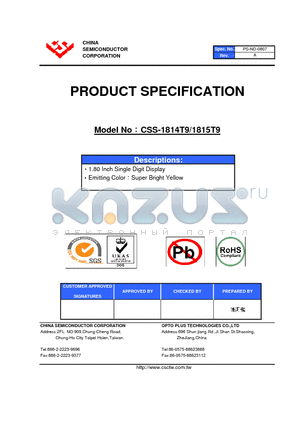 CSS-1814T9 datasheet - 1.80 Inch Single Digit Display