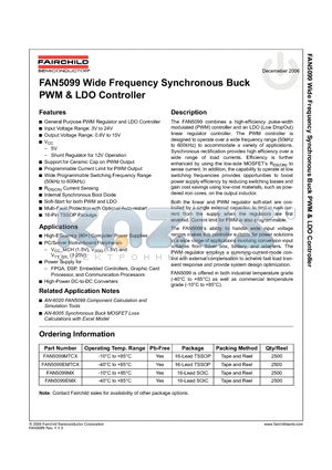 FAN5099EMTCX datasheet - Wide Frequency Synchronous Buck PWM AND LDO Controller