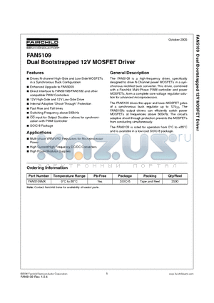 FAN5109MX datasheet - Dual Bootstrapped 12V MOSFET Driver