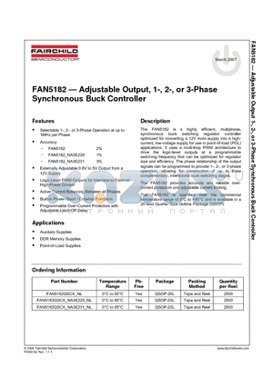 FAN5182QSCX_NL datasheet - Adjustable Output, 1-, 2-, or 3-Phase Synchronous Buck Controller