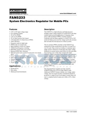 FAN5233 datasheet - System Electronics Regulator for Mobile PCs