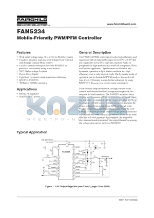 FAN5234 datasheet - Mobile-Friendly PWM/PFM Controller