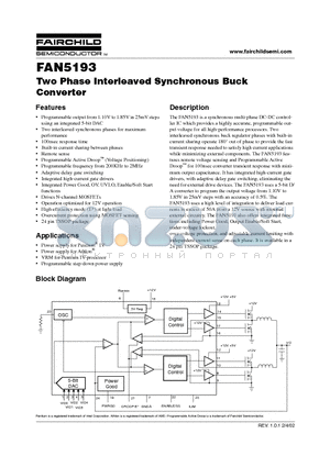 FAN5193 datasheet - Two Phase Interleaved Synchronous Buck Converter