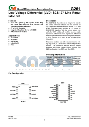 G261 datasheet - Low Voltage Differential (LVD) SCSI 27 Line Regulator Set