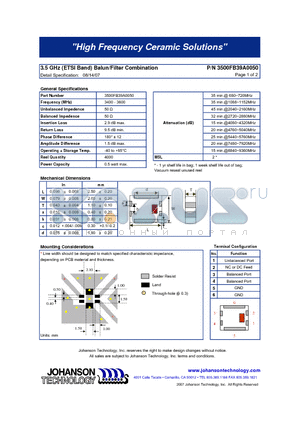 3500FB39A0050 datasheet - 3.5 GHz (ETSI Band) Balun/Filter Combination