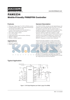 FAN5234MTCX datasheet - Mobile-Friendly PWM/PFM Controller