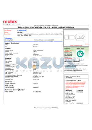 190120030 datasheet - Avikrimp Piggyback Quick Disconnect, Tab 6.35mm (.250