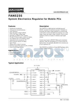 FAN5235 datasheet - System Electronics Regulator for Mobile PCs