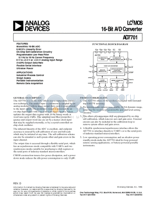 AD7701AQ datasheet - LC2MOS 16-Bit A/D Converter