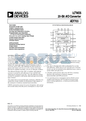AD7703BN datasheet - LC2MOS 20-Bit A/D Converter