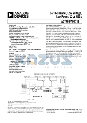 AD7708BRU datasheet - 8-/10-Channel, Low Voltage, Low Power,  ADCs