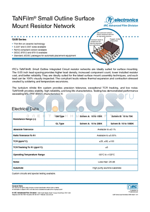 GUB-GM8A-01-2001-F datasheet - TaNFilm Small Outline Surface Mount Resistor Network