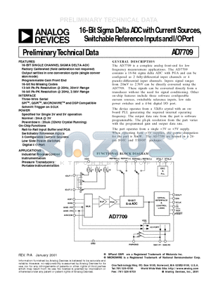 AD7709BR datasheet - 16-Bit Sigma Delta ADC with Current Sources, Switchable Reference Inputs and I/O Port