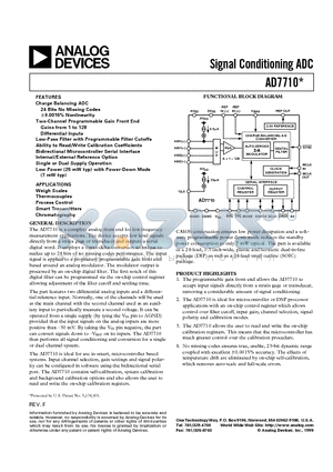 AD7710SQ datasheet - Signal Conditioning ADC