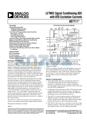 AD7711AQ datasheet - LC2MOS Signal Conditioning ADC with RTD Excitation Currents