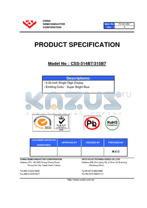 CSS-314B7 datasheet - 0.30 Inch Single Digit Display