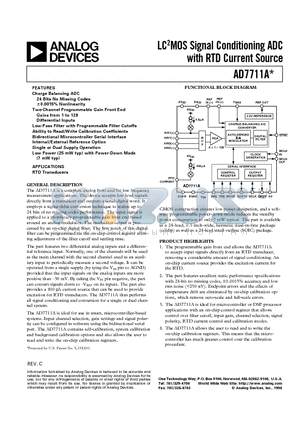 AD7711AAR datasheet - LC2MOS Signal Conditioning ADC with RTD Current Source