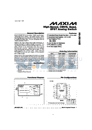 HI6-0201HS-5 datasheet - High-Speed, CMOS, Quad, SPST Analog Switch