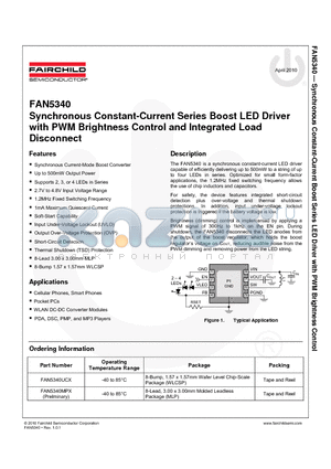 FAN5340 datasheet - Synchronous Constant-Current Series Boost LED Driver with PWM Brightness Control and Integrated Load Disconnect