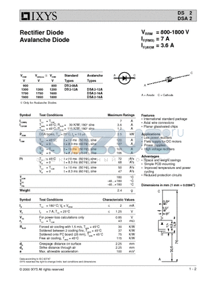 DSA2-12A datasheet - Rectifier Diode Avalanche Diode