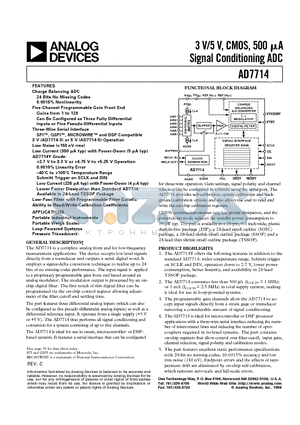 AD7714YNZ datasheet - 3 V/5 V, CMOS, 500 mA Signal Conditioning ADC