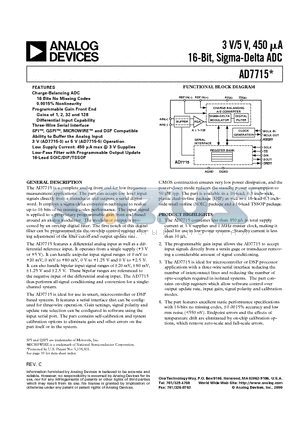 AD7715ACHIPS-3 datasheet - 3 V/5 V, 450 uA 16-Bit, Sigma-Delta ADC