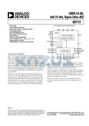 AD7721AN datasheet - CMOS 16-Bit, 468.75 kHz, Sigma-Delta ADC