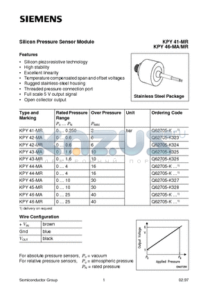 KPY43-MA datasheet - Silicon Pressure Sensor Module