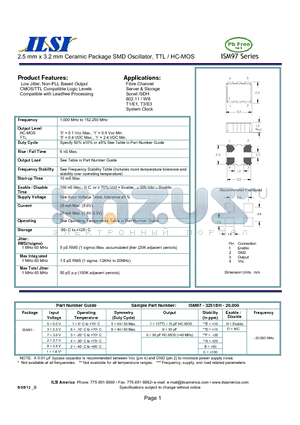 ISM97-2166AO-20.000 datasheet - 2.5 mm x 3.2 mm Ceramic Package SMD Oscillator, TTL / HC-MOS