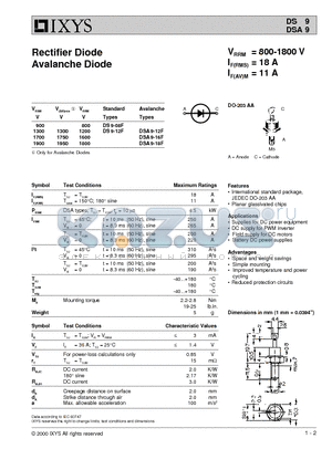 DSA9-16F datasheet - Rectifier Diode Avalanche Diode