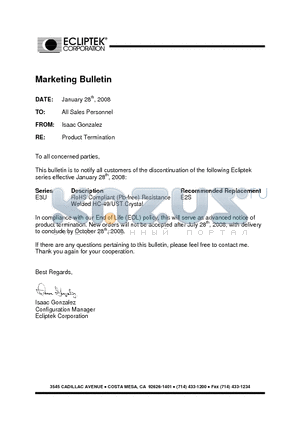 E3UPBS-10.000M-I2 datasheet - CRYSTAL