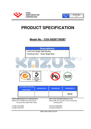 CSS-392B7 datasheet - 0.39 Inch Single Digit Display