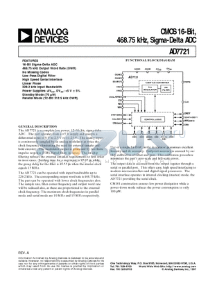 AD7721 datasheet - CMOS 16-Bit, 468.75 kHz, Sigma-Delta ADC