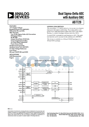 AD7729AR datasheet - Dual Sigma-Delta ADC with Auxiliary DAC