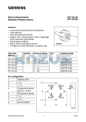 KPY52AK datasheet - Silicon Piezoresistive Absolute Pressure Sensor