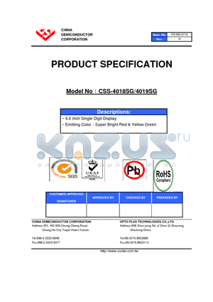 CSS-4018SG datasheet - 4.0 Inch Single Digit Display