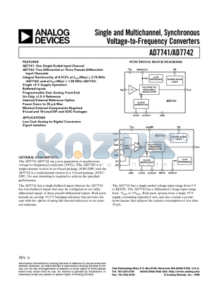 AD7741 datasheet - Single and Multichannel, Synchronous Voltage-to-Frequency Converters
