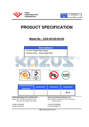 CSS-4013S datasheet - 4.0 Inch Single Digit Display