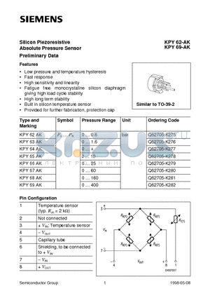 KPY62AK datasheet - Silicon Piezoresistive Absolute Pressure Sensor Preliminary Data