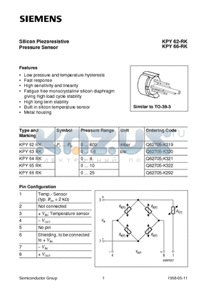 KPY62RK datasheet - Silicon Piezoresistive Pressure Sensor