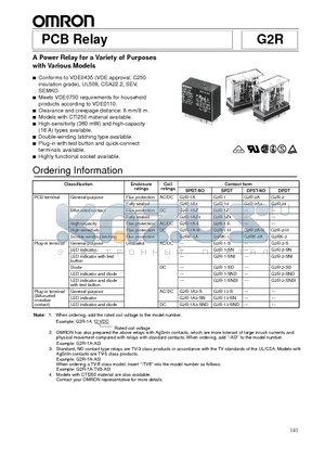 G2R-1-E datasheet - PCB Relay A Power Relay for a Variety of Purposes with Various Models