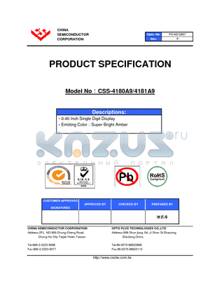 CSS-4180A9 datasheet - 0.40 Inch Single Digit Display